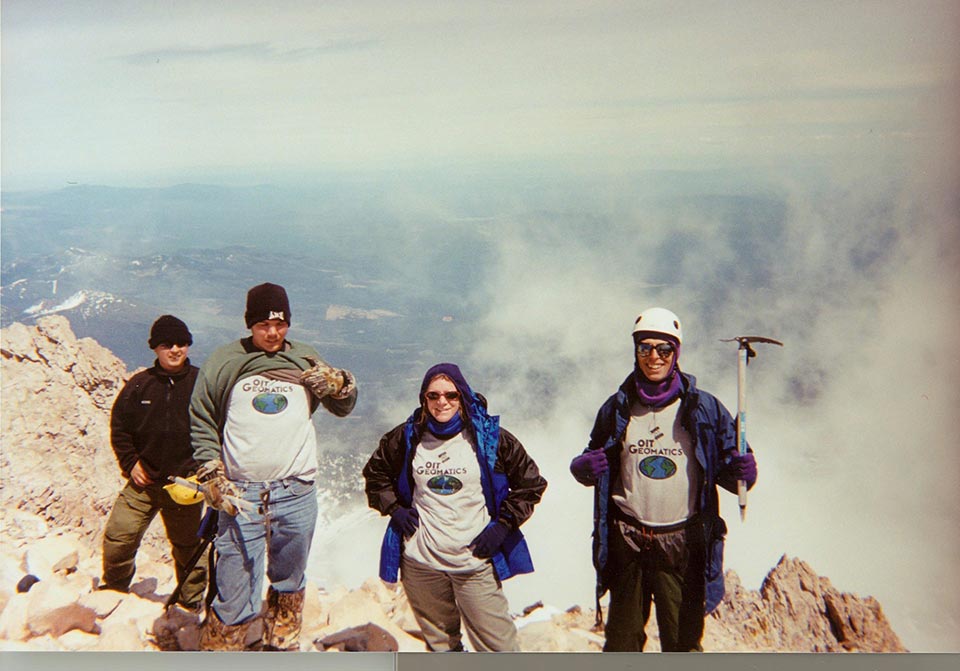 Oregon Institute of Technology students on top of mountain
