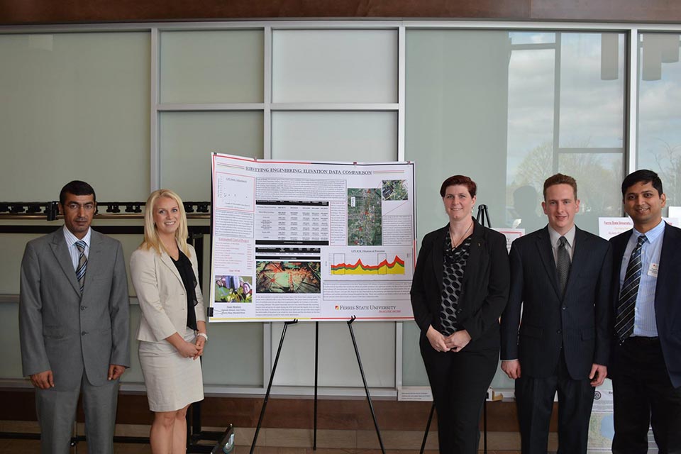 Ferris state university, people dressed nice standing in front of graph